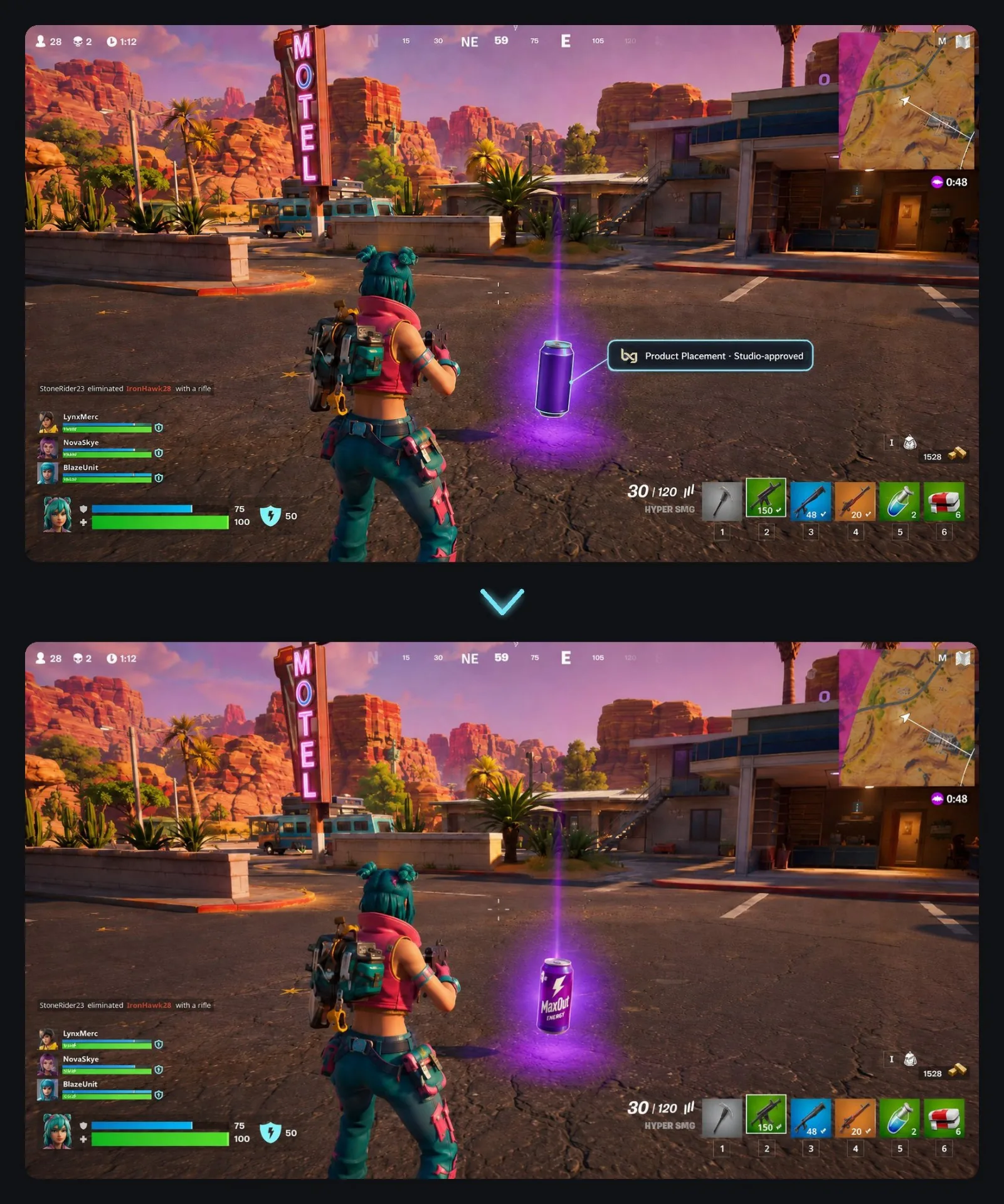 Before / after placement — Battle Royale